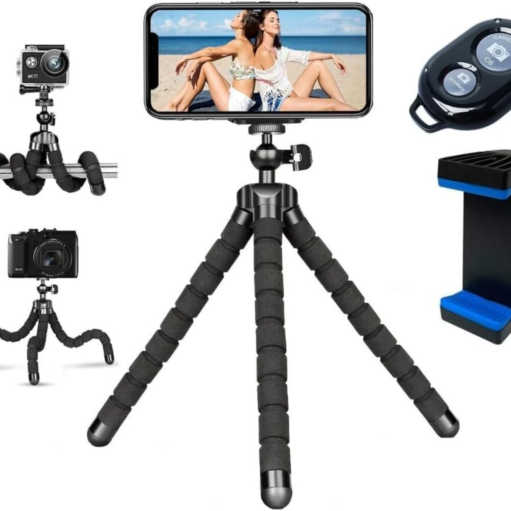 Flexible Phone Tripod for iPhone and Android with Wireless Remote and Clip Porta